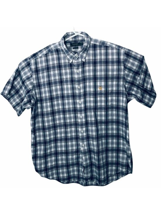 Lauren Ralph Lauren Other - Lauren Ralph Lauren Button Up Shirt Mens XL Short Sleeve Navy Blue Plaid Logo